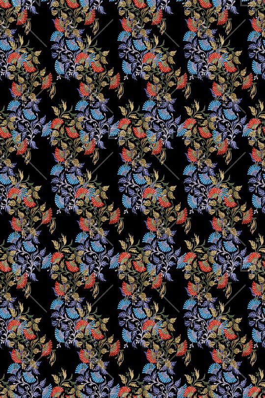 黑底花卉印花华亿平台图片