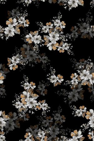 黑底花卉印花华亿平台图片