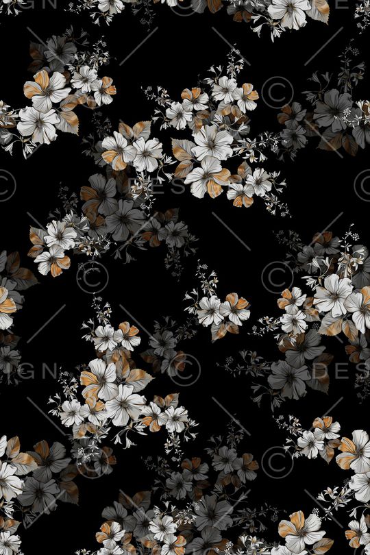 黑底花卉印花华亿平台图片