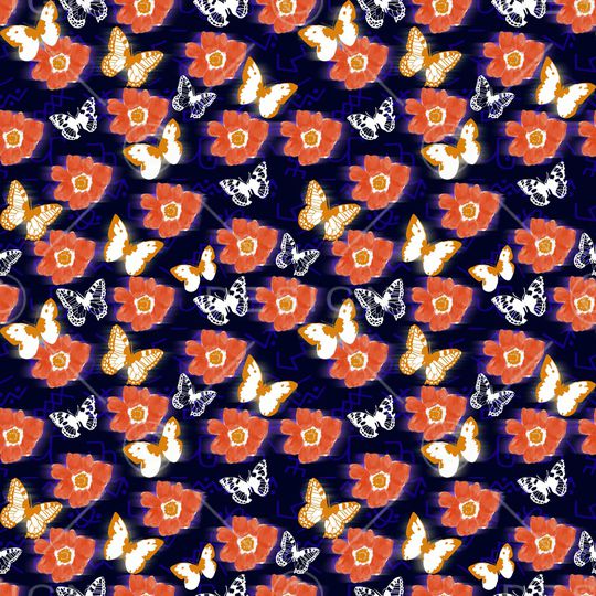 花卉蝴蝶印花华亿平台图片