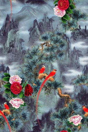 花鸟印花华亿平台图片