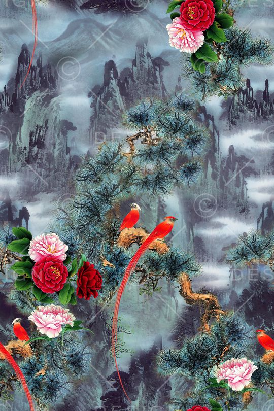 花鸟印花华亿平台图片