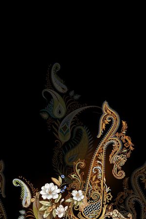 黑底花卉印花华亿平台图片