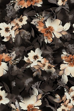 黑底花卉印花华亿平台图片