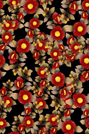 黑底花卉印花华亿平台图片