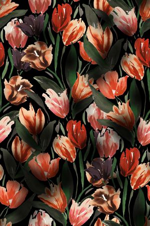 黑底花卉印花华亿平台图片