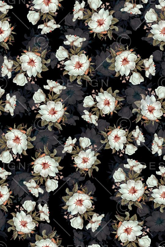 黑底花卉印花华亿平台图片