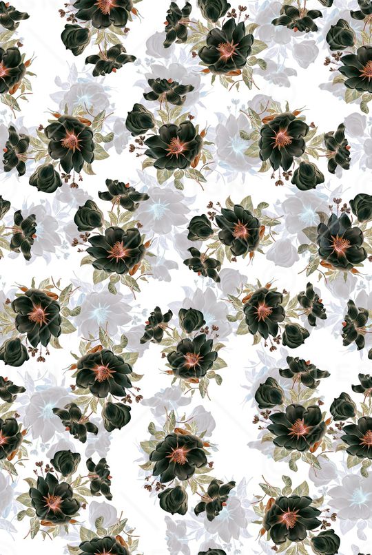 黑底花卉印花华亿平台图片