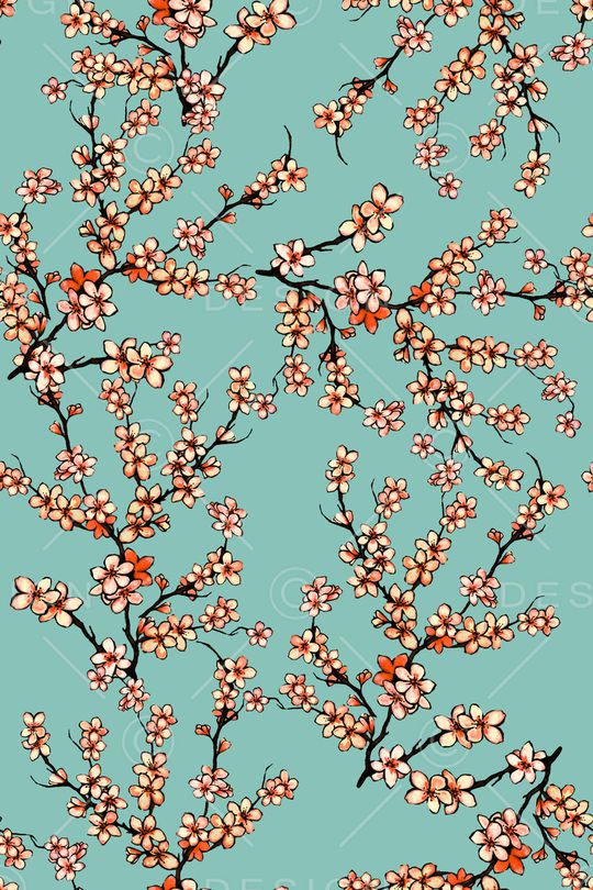 手绘桃花印花华亿平台图片