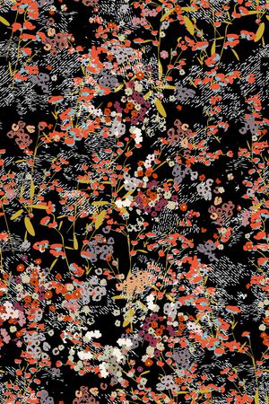 黑底花卉印花华亿平台图片