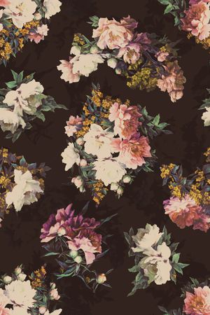 黑底花卉印花华亿平台图片