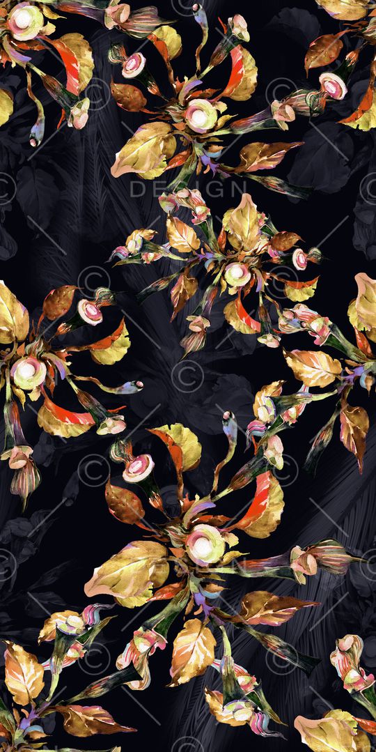 黑底花卉印花华亿平台图片