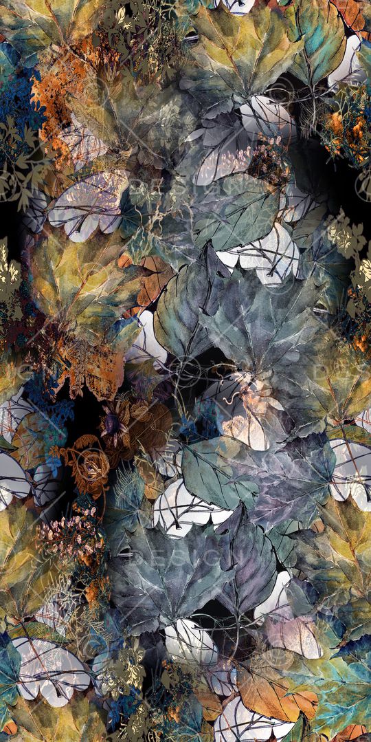 黑底花卉印花华亿平台图片