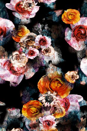 黑底花卉印花华亿平台图片