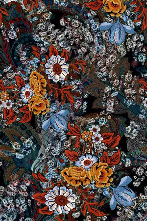 黑底花卉印花华亿平台图片