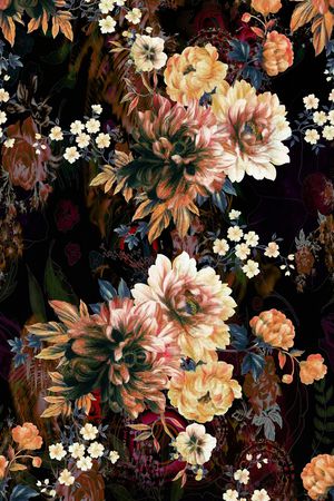 黑底花卉印花华亿平台图片