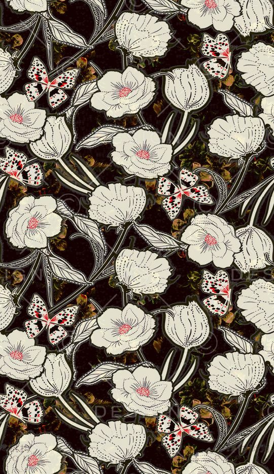 黑底花卉印花华亿平台图片