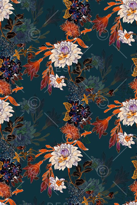 黑底花卉印花华亿平台图片