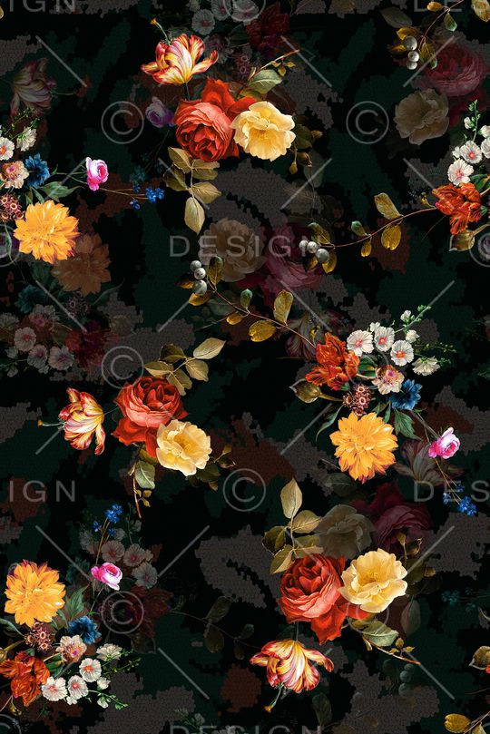 黑底花卉印花华亿平台图片