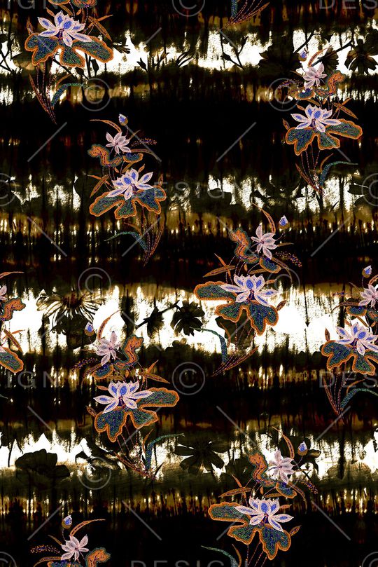 黑底花卉印花华亿平台图片