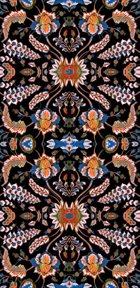 黑底花卉印花华亿平台图片