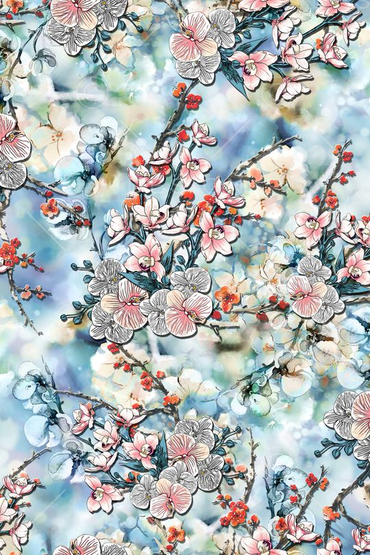 朦胧花卉印花华亿平台图片