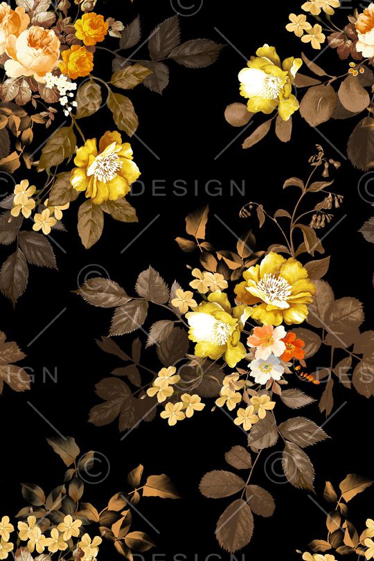 黑底花卉印花华亿平台图片