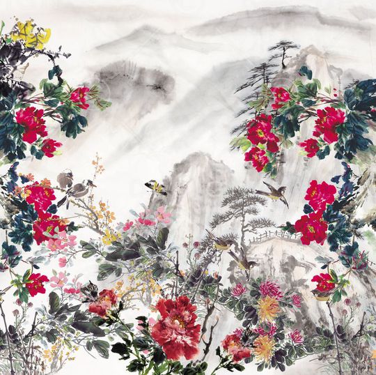 工笔印花华亿平台图片