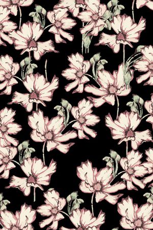 黑底花卉印花华亿平台图片