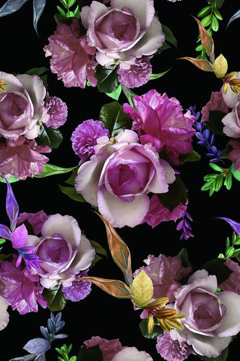 黑底花卉印花华亿平台图片