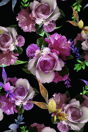 黑底花卉印花华亿平台图片