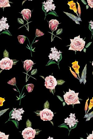 黑底花卉印花华亿平台图片