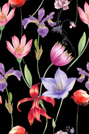 黑底花卉印花华亿平台图片