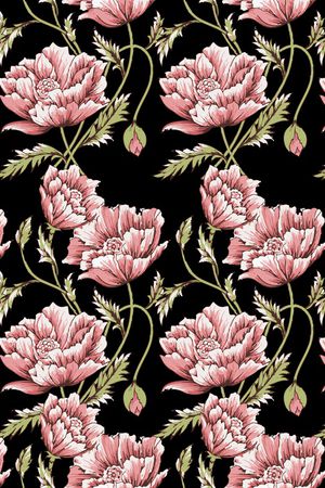 黑底花卉印花华亿平台图片