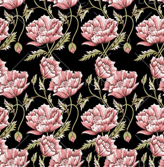 黑底花卉印花华亿平台图片