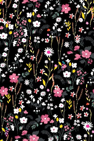 黑底花卉印花华亿平台图片