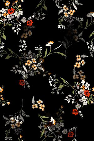 黑底花卉印花华亿平台图片