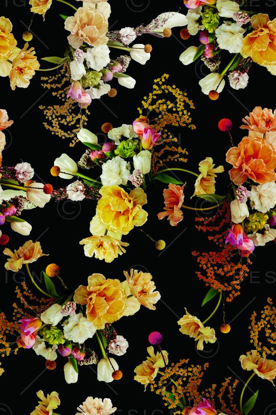 黑底花卉印花华亿平台图片