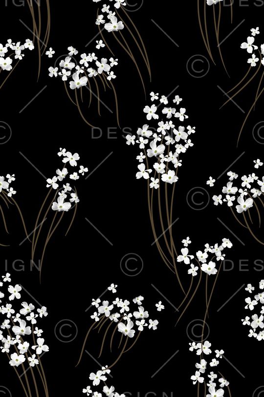 黑底花卉印花华亿平台图片