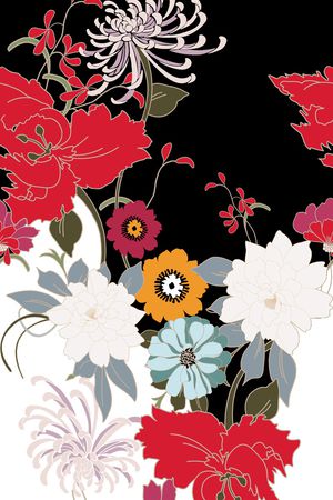 黑底花卉印花华亿平台图片