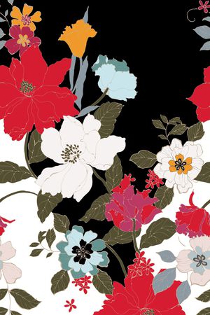 黑底花卉印花华亿平台图片