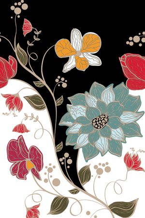 黑底花卉印花华亿平台图片