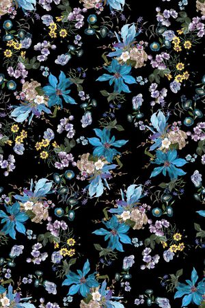 黑底花卉印花华亿平台图片