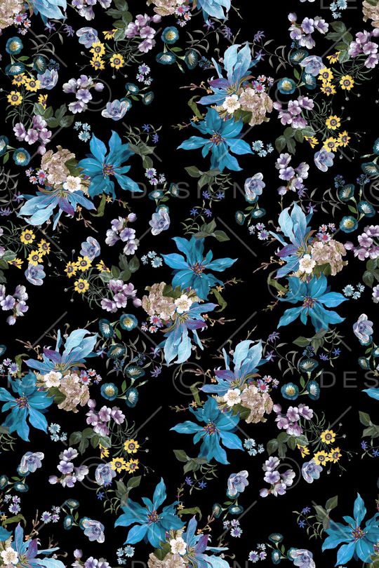 黑底花卉印花华亿平台图片