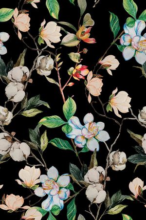 黑底花卉印花华亿平台图片