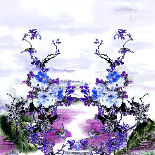 山水画印花华亿平台图片