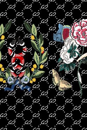 黑底花卉印花华亿平台图片