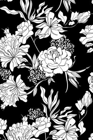 黑底花卉印花华亿平台图片