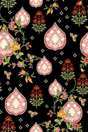 黑底花卉印花华亿平台图片