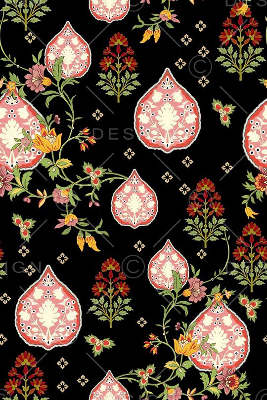 黑底花卉印花华亿平台图片